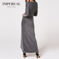 Wrap Centre Slit Evening Long Sleeve Cotton Maxi Ballgown Dress